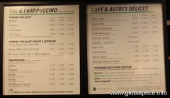 Prices in coffee shops and bakeries in Paris, Menu - Prices for coffee